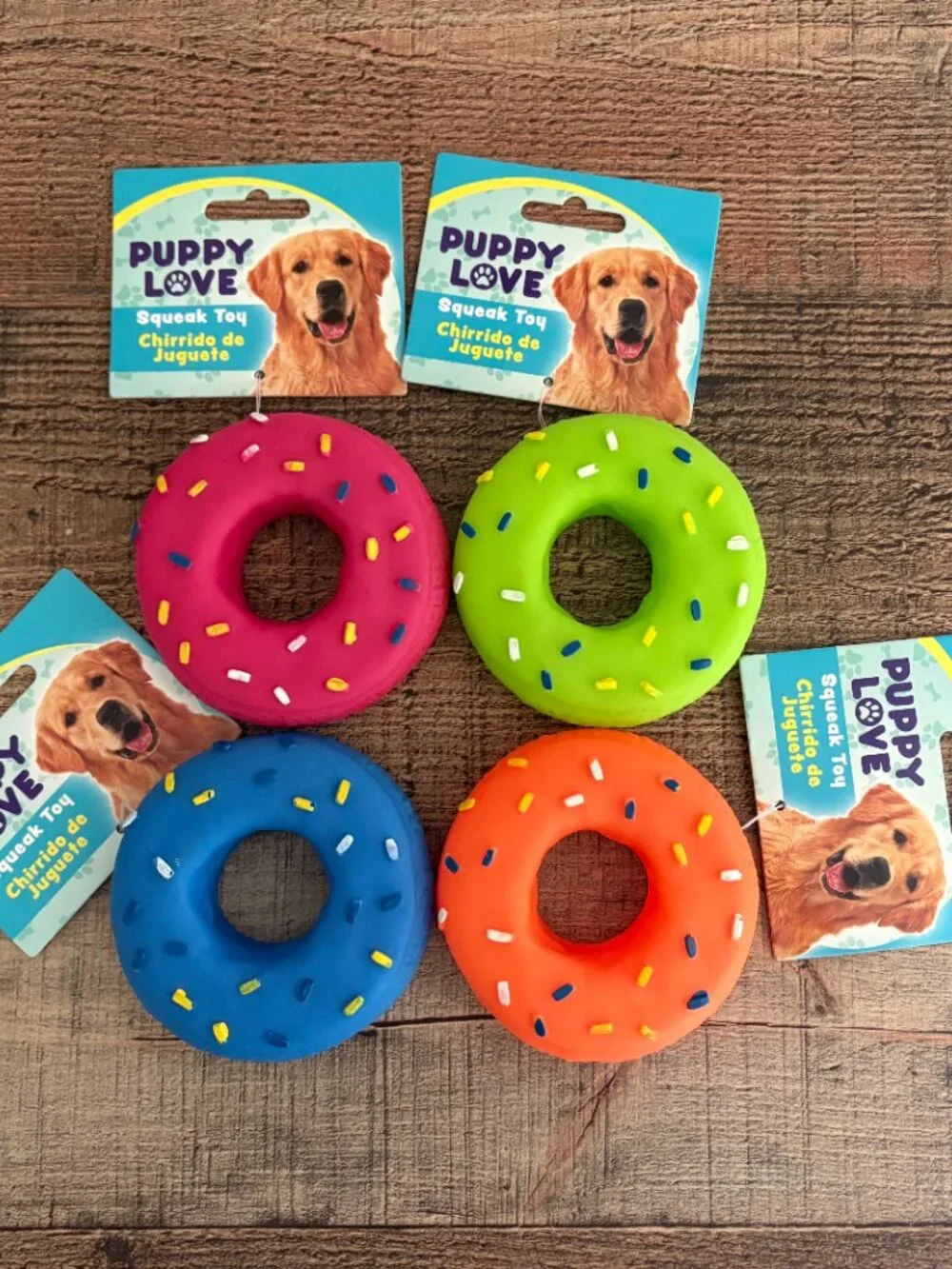 Pet Squeak Donuts - 4 Pack - Blue, Green, Pink & Orange - NWT